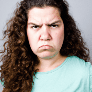 Realistic photo of an little angry young pretty girl face